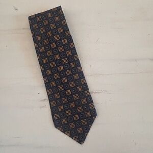 Ermenegildo Zegna NeckTie Blue check/circle Design| Italy 100% Woven Silk 60X3.5
